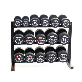 Body Power Pro Round Rubber Dumbbell Set - 5kg to 25kg & 3-Tier 40in Rack