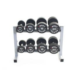 Body Power Pro Round Rubber Dumbbell Set - 5kg to 20kg & 2-Tier 32in Rack