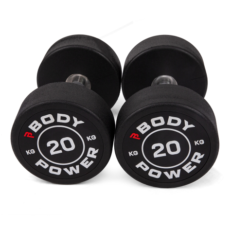 Body Power 20kg Pro Round Rubber Dumbbells x2