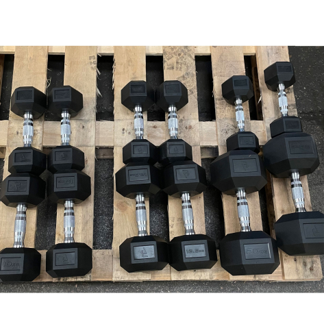 Body Power 124Kg Rubber Hex Dumbbell Set (Returns/Ex-Display) In a Crate