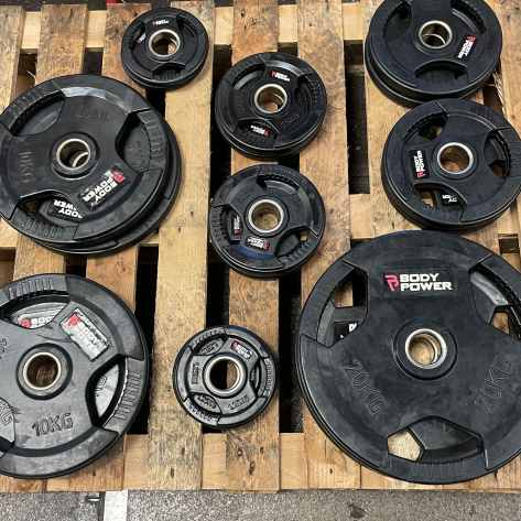 Body Power Rubber Encased Tri Grip Olympic Plate Set - 115Kg (Returns ...