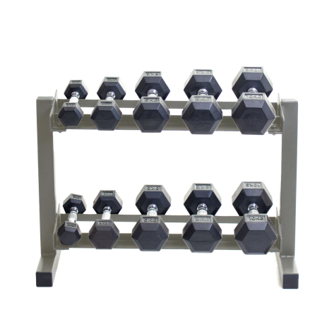 Body Power 2kg to 10kg Rubber Hex Dumbbell Set 32 Dumbbell Rack